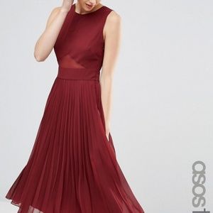 ASOS Pleated Midi Dress in Oxblood